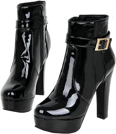 Amazon.com | BEAUPAS Women's Chunky Block High Heels Ankle Boots Platform High Heel Booties Zipper | Shoes