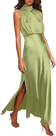 Amazon.com: PRETTYGARDEN Women's Long Formal Satin Dress Mock Neck Sleeveless Side Slit Flowy Maxi Tank Dresses : Clothing, Shoes & Jewelry