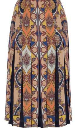 Pleated Printed Silk Crepe De Chine Midi Skirt