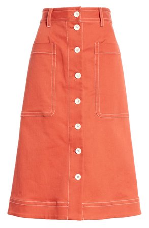 Sea Corbin Front Button Cotton Blend Skirt | Nordstrom