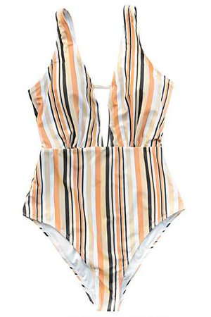 CUPSHE Fashion Make Unique Stripe One-Piece Swimsuit Beach Swimwear Bathing Suit at Amazon Women’s Clothing store: