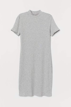 Mock-turtleneck Dress - Gray