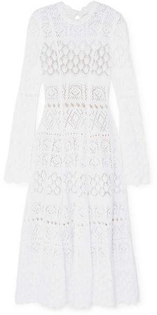 Macramé Cotton Midi Dress - White