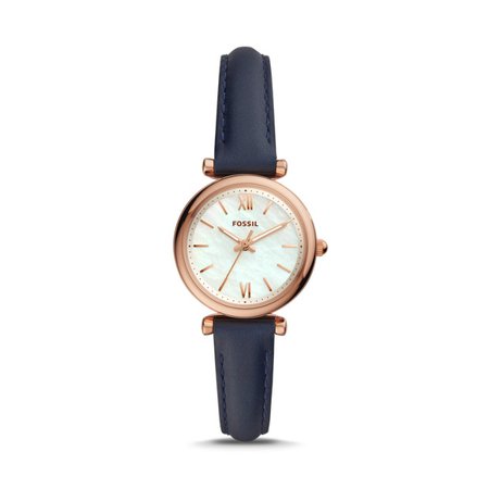 Carlie Mini Three-Hand Navy Leather Watch - Fossil