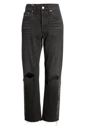 Levi's® 501® Ripped High Waist Crop Jeans black