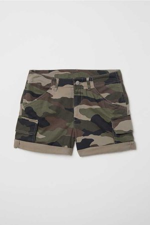 Short Cargo Shorts - Khaki green/patterned - Ladies | H&M US