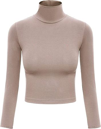 Women's Crop Tops Turtleneck Long Sleeve Slim Basic Fit Casual T-Shirt at Amazon Women’s Clothing store