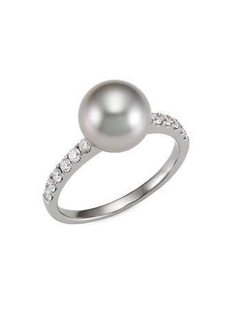 Samira 13 18K White Gold, 11MM Tahitian Pearl & Diamond Ring | SaksFifthAvenue