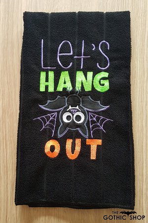 Bat Let's Hang Out Black Gothic Tea Towel | Gifts & ware