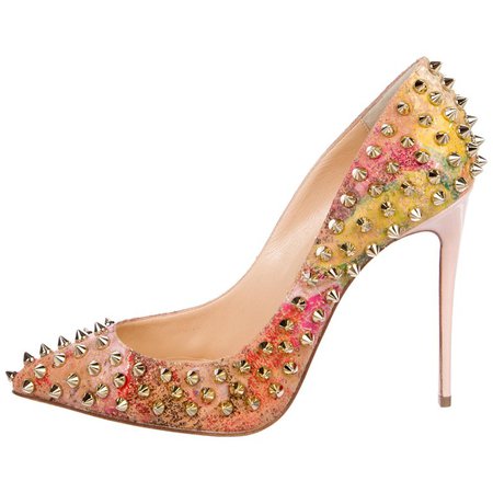 Christian Louboutin NEW Multi Color Suede Gold Stud Evening Heels Pumps in Box For Sale at 1stdibs