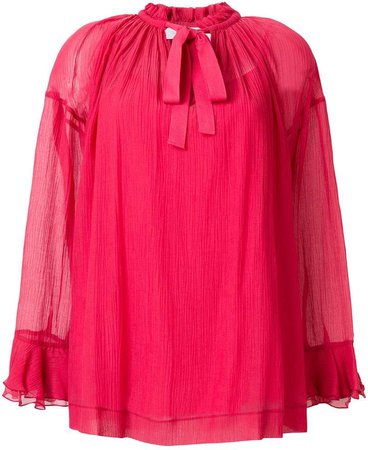 flared neck tie blouse