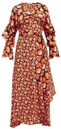 Isla Berry Print Silk Wrap Dress - Womens - Orange Multi