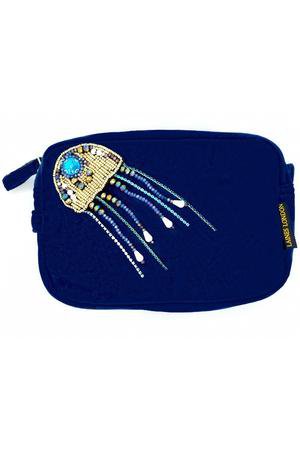 Navy Blue Velvet Bag With Crystal Jellyfish Brooch – The Bias Cut
