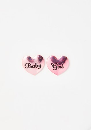 Metallic Baby Girl Heart Stud Earrings | Dolls Kill