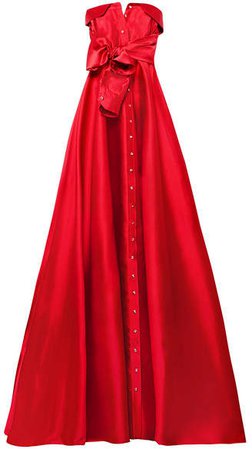 Bow-detailed Satin-twill Gown - Red