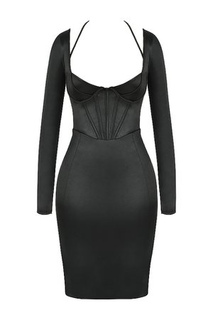 Clothing : Midi Dresses : 'Grazia' Black Corset Midi Dress
