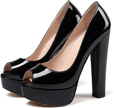 *clipped by @luci-her* Sexy Chunky High Heels Platform Pumps Peep Toe