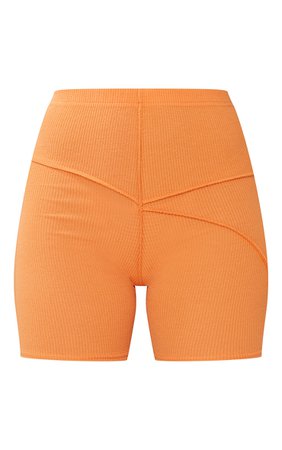 Bright Orange Rib Raw Seam Cycle Shorts | PrettyLittleThing USA