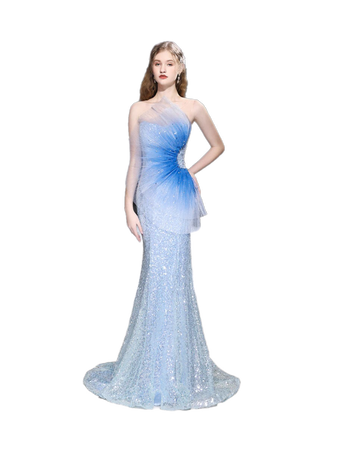 formal blue strapless dress crystals gown