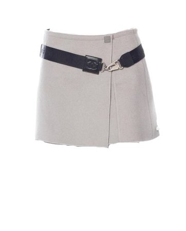 Chanel Grey Silver Interlocking Cc Logo Mini Wool Belted Skirt