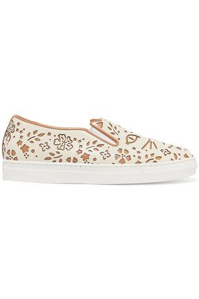 Cool Cats laser-cut leather slip-on sneakers | CHARLOTTE OLYMPIA | Sale up to 70% off | THE OUTNET