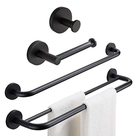 PHASAT Contemporary Round Bathroom Hardware Sets Black Towel Bar Ring Toilet Paper Holder Towel Robe Hook SUS 304 Stainless Steel Wall-Mount 4 Piece Double Pole Towel Bar Set Bath Accessories Towel Rack Q10-8H: Amazon.ca: Home & Kitchen