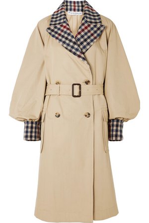 JW Anderson | Belted checked wool-blend and cotton-gabardine trench coat | NET-A-PORTER.COM