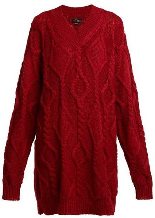 Bev Cable Knit Wool Sweater - Womens - Burgundy