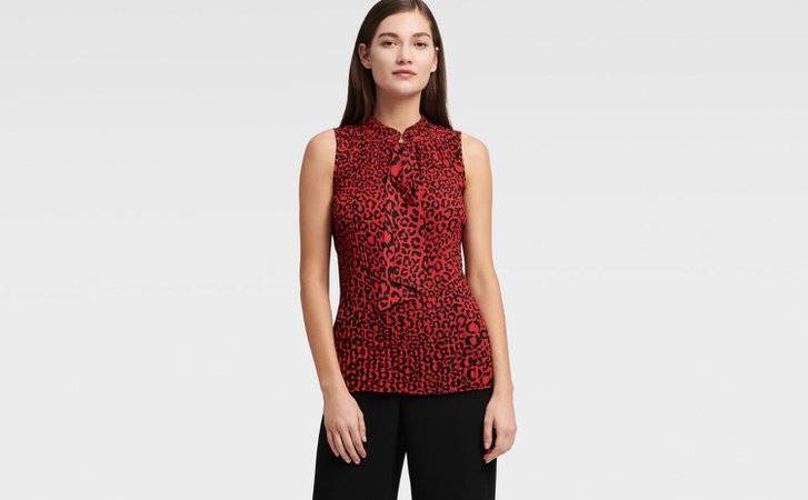 SLEEVELESS PLEATED TOP WITH TIE NECK - Tops - Sale - DKNY - Donna Karan