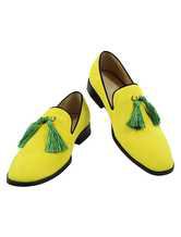 Yellow Men's Loafers Suede Leather Round Toe Slip On Shoes With Tassels - Milanoo.com