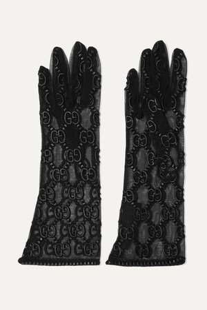 Black Embroidered tulle gloves | Gucci | NET-A-PORTER