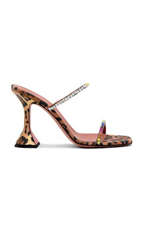 Gilda Crystal-Embellished Leopard Satin Sandals By Amina Muaddi | Moda Operandi