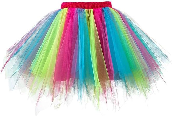 Women's Tutu 1950s Vintage Petticoats Ballet Bubble Tutu Halloween Short Tulle Skirt Dance Christmas Party Dresses (Rainbow) at Amazon Women’s Clothing store