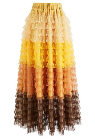Swan Cloud Ombre Tiered Tulle Maxi Skirt in Yellow - Retro, Indie and Unique Fashion