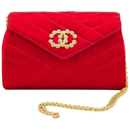 1980s Chanel Red Satin Evening Bag For Sale at 1stDibs | red evening bag, red evening bags