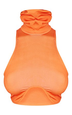 Tangerine Slinky High Neck Curved Underbust Crop Top | PrettyLittleThing USA
