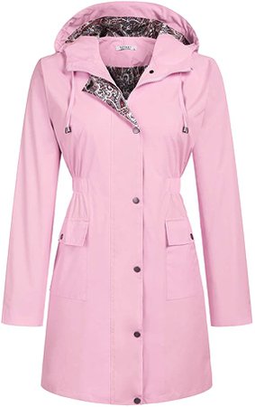 SoTeer Womens Waterproof Long Raincoat Ladies Lightweight Hooded Rain Coat Outdoor Hiking Breathable Rain Jackets (Pink, M)