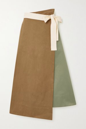 Army green + NET SUSTAIN Rivetti asymmetric color-block cotton skirt | ARTCLUB | NET-A-PORTER