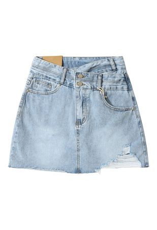 Crisscross Waist Ripped Denim Skirt in Light Blue - Retro, Indie and Unique Fashion
