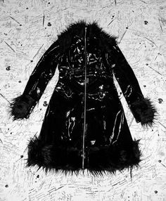 Black Fur Trim PVC Leather Coat