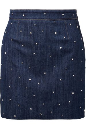 Miu Miu | Crystal-embellished denim mini skirt | NET-A-PORTER.COM