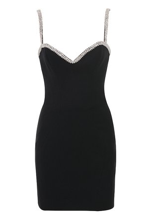 Clothing : Bodycon Dresses : 'Gloriana' Black Crystal Trim Mini Dress