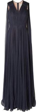 Cape-back Pleated Silk-georgette Gown