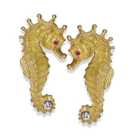 18K gold Seahorse earrings with ruby and diamonds