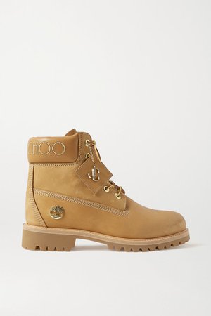 Timberland Embroidered Leather-trimmed Glittered Nubuck Ankle Boots - Tan