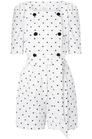 Lisa Marie Fernandez | Diana double-breasted embroidered polka-dot linen playsuit | NET-A-PORTER.COM