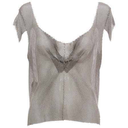Prada Silver Chain Mail Top With Cap Sleeve, Fall 2002 For Sale at 1stdibs