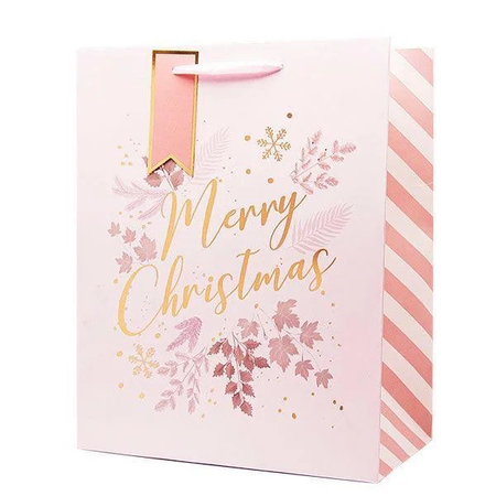 25cm x 21cm x 10cm Pink Merry Christmas Gift Bag - MEDIUM