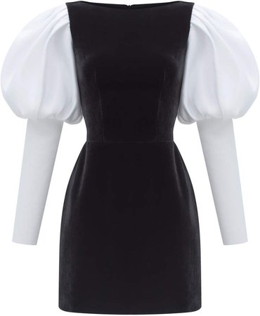Puffed Sleeve Satin And Velvet Mini Dress Size: 34