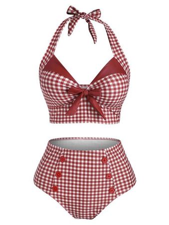 1950s red plaid swimming suit